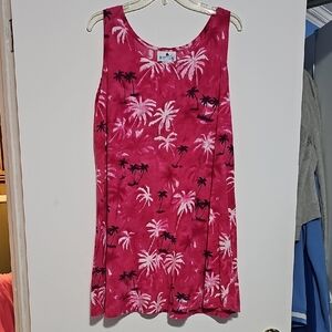 Desert Gems Pink Sleeveless Dress with Palm Tree Print Coverup Beach Resort Sz L